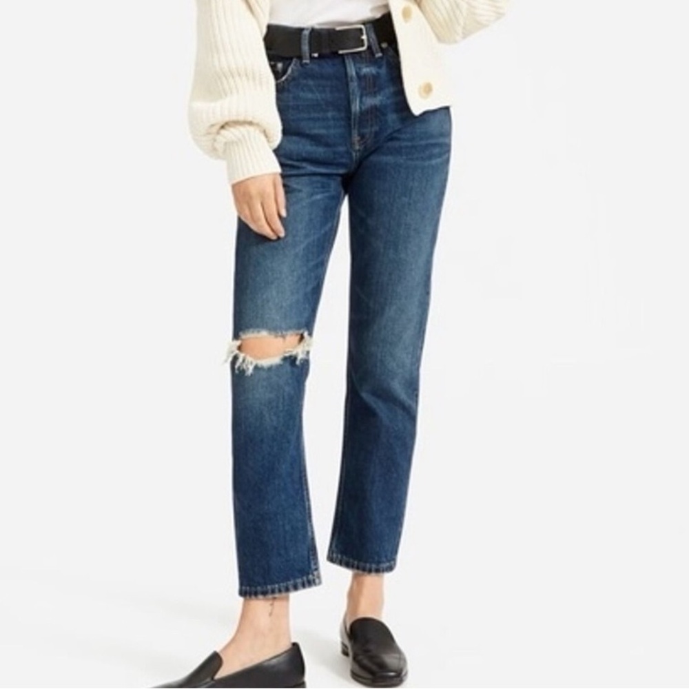 Everlane The Cheeky Cropped Jeans Distressed in Dark Wash Sz 27